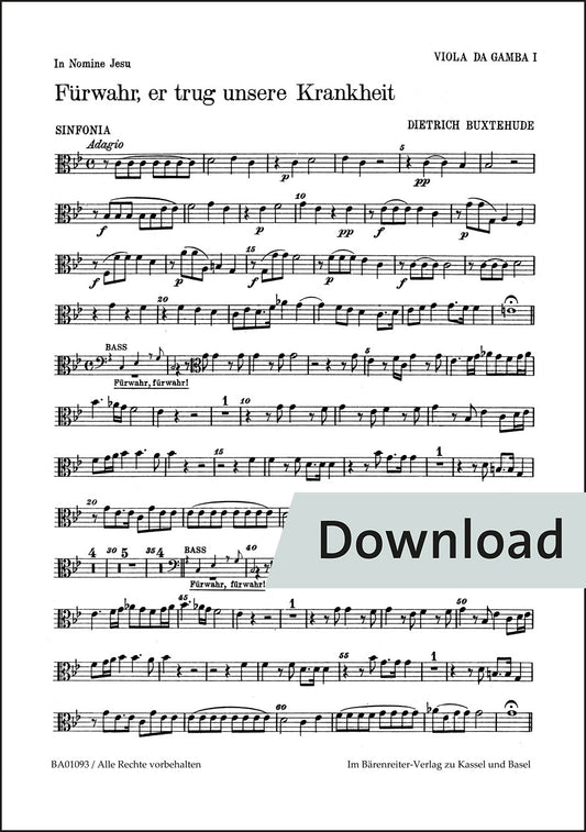 ブクステフーデ：見よ、彼はすべてのわれらの病を負えり BuxWV 31（ヴィオラパート譜）【デジタル版】