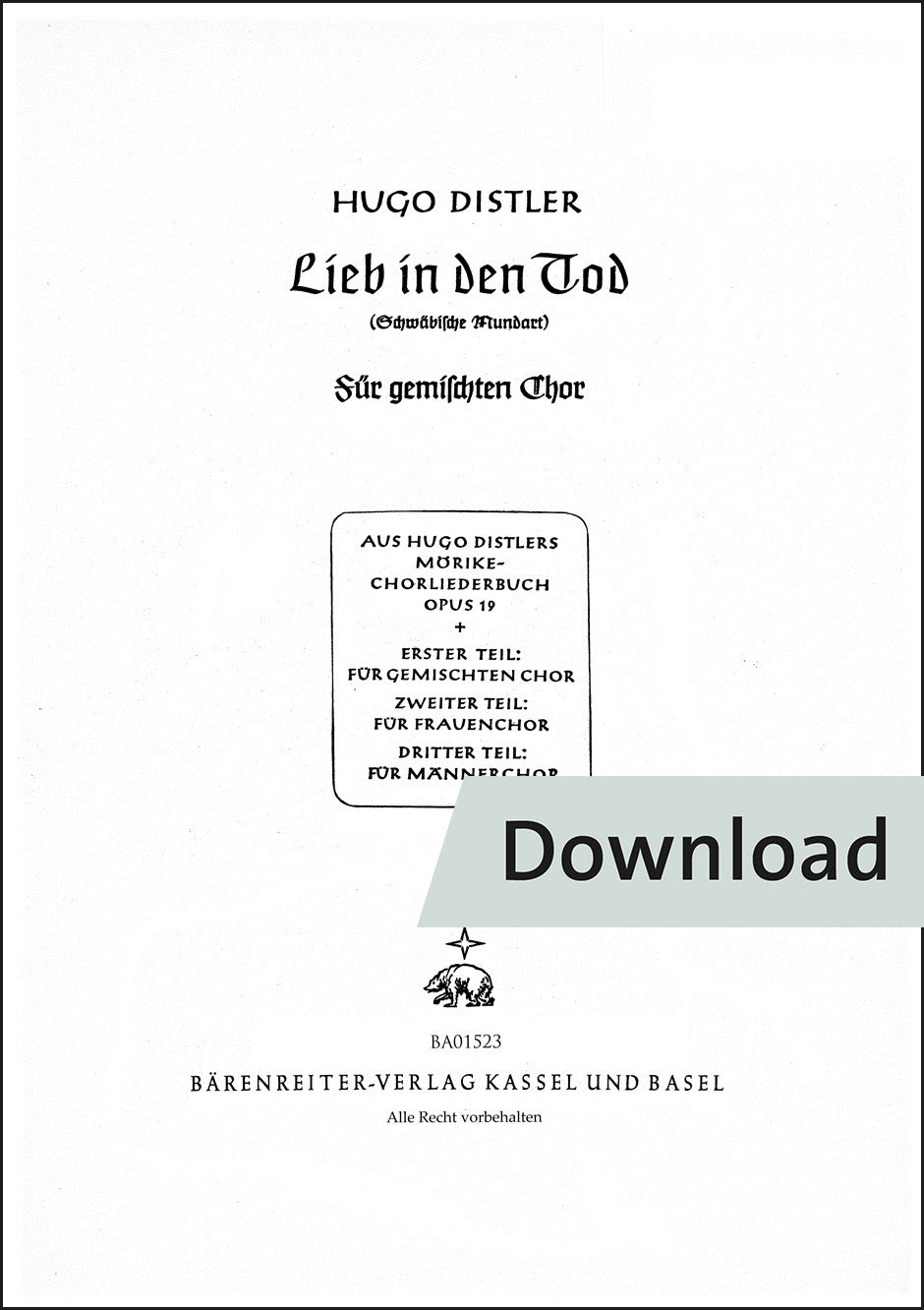 ディストラー：死に至る愛(混声合唱のための)【デジタル版】