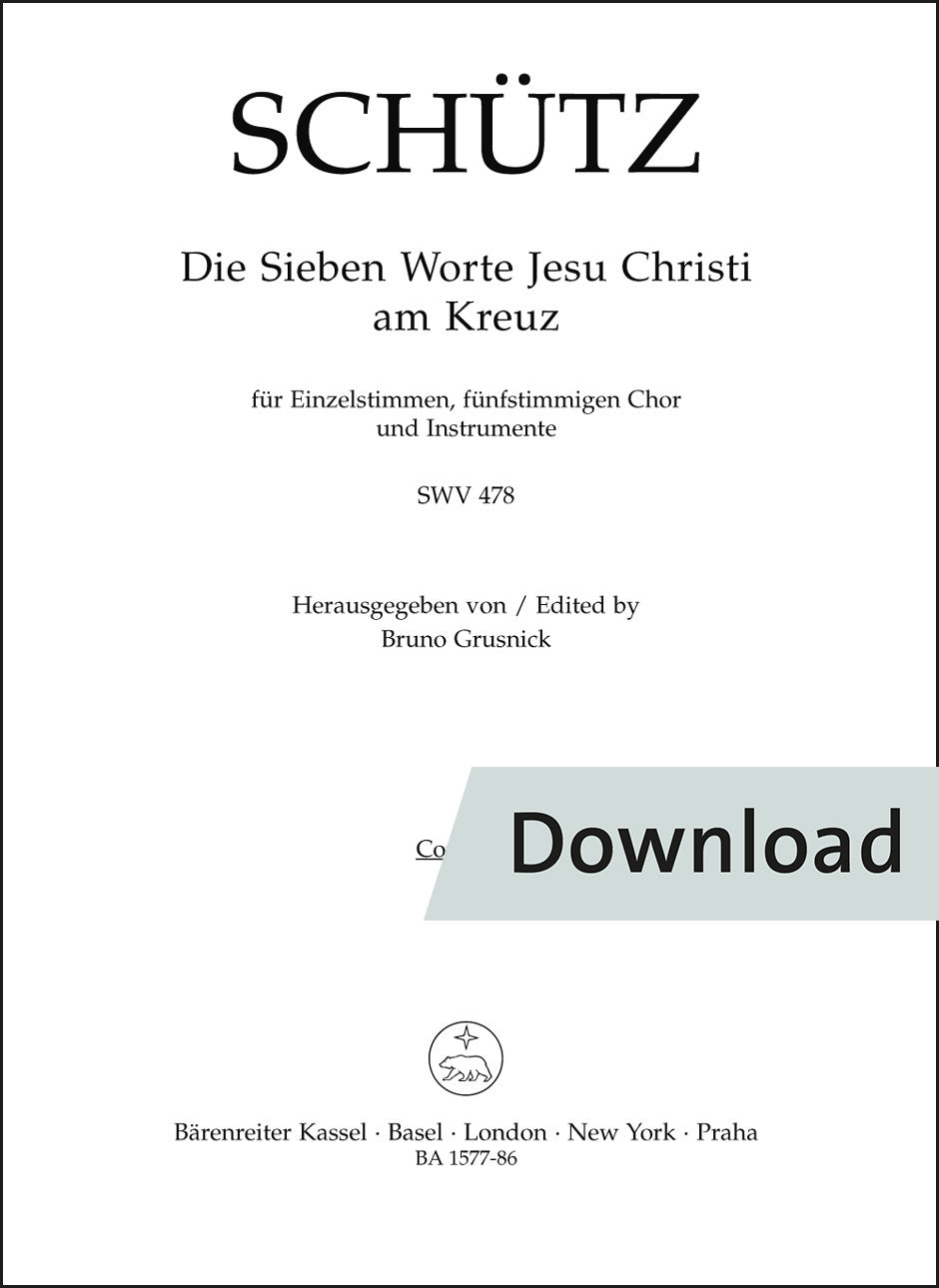 シュッツ：十字架上のイエス・キリストの7つの言葉 SWV 478（バスパート譜）【デジタル版】