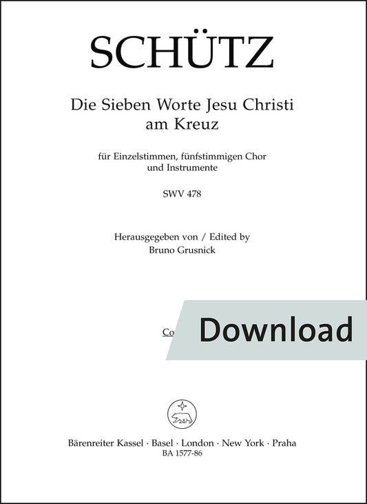 シュッツ：十字架上のイエス・キリストの7つの言葉 SWV 478（バスパート譜）【デジタル版】