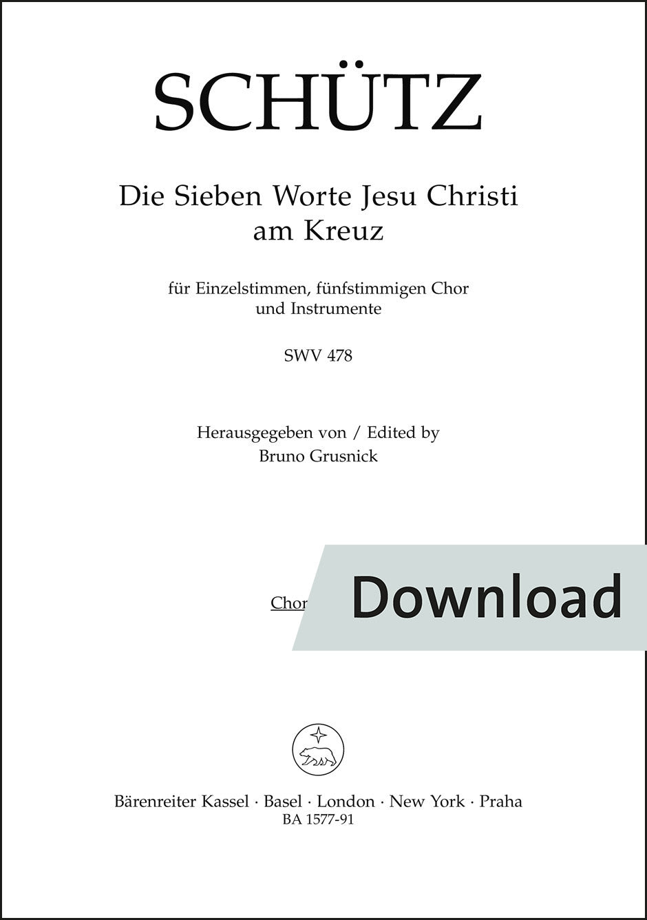 合唱／シュッツ：十字架上のイエス・キリストの7つの言葉 SWV 478（10冊セット）【デジタル版】