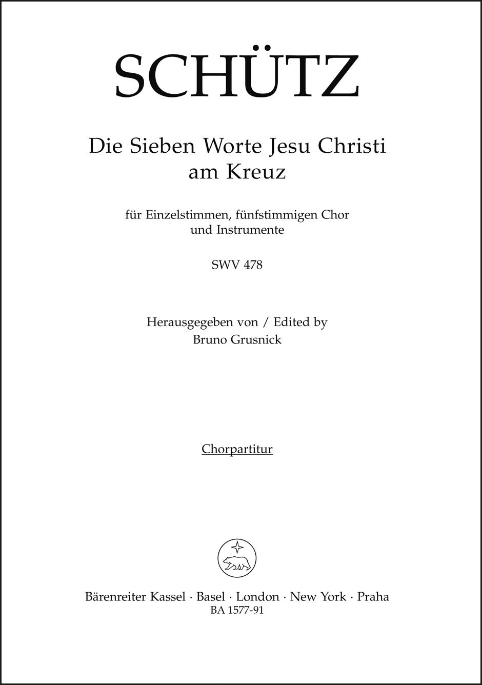 合唱／シュッツ：十字架上のイエス・キリストの7つの言葉 SWV 478（10冊セット）