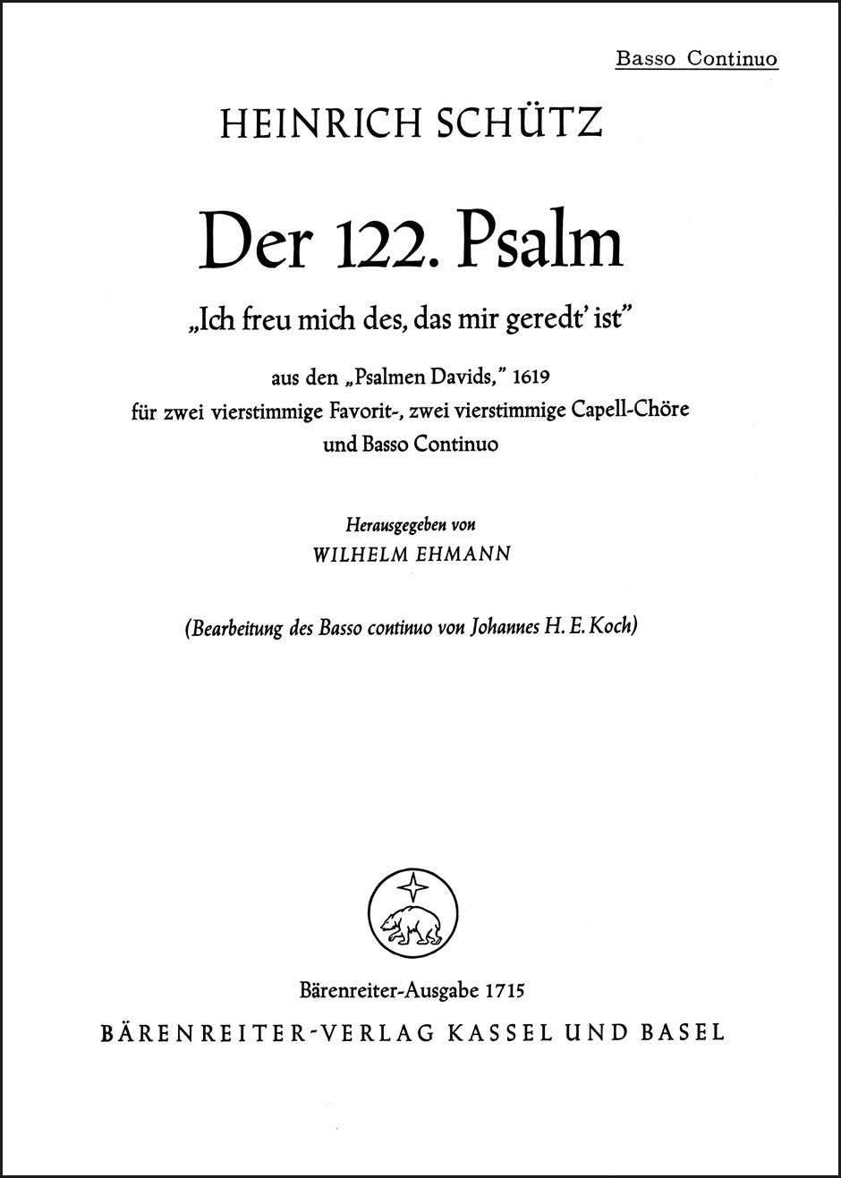 シュッツ：Ich freu mich des, das mir geredt ist SWV 26（コントラバスパート譜）