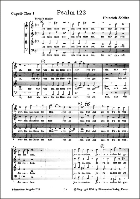 合唱／シュッツ：詩篇122「主が私たちの家に語られたことを、わたしは喜んだ」SWV 26（10冊セット）