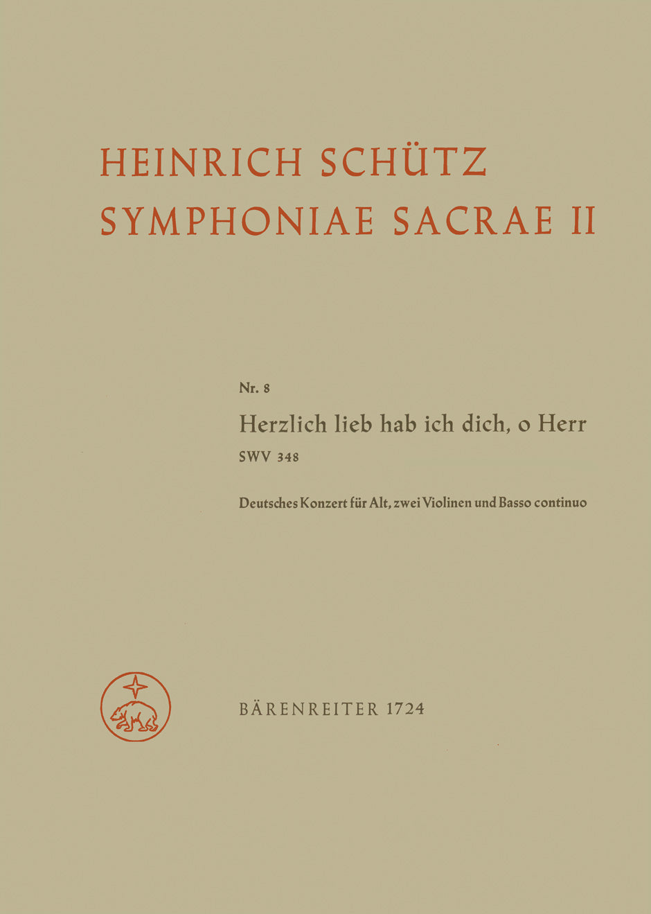 声楽／シュッツ：Herzlich lieb hab ich dich, o Herr no. 8 SWV 348