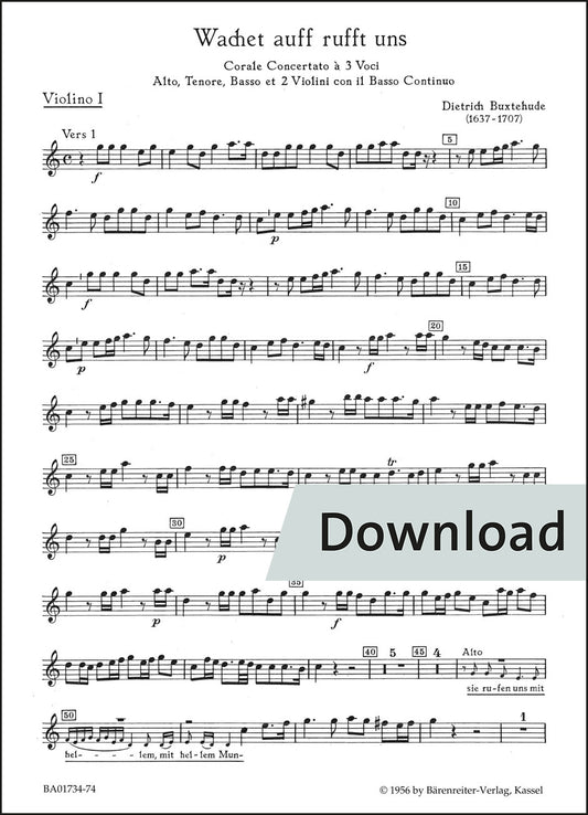ブクステフーデ：目覚めよ、と呼ぶ声あり BuxWV101 – 第1ヴァイオリン パート譜【デジタル版】
