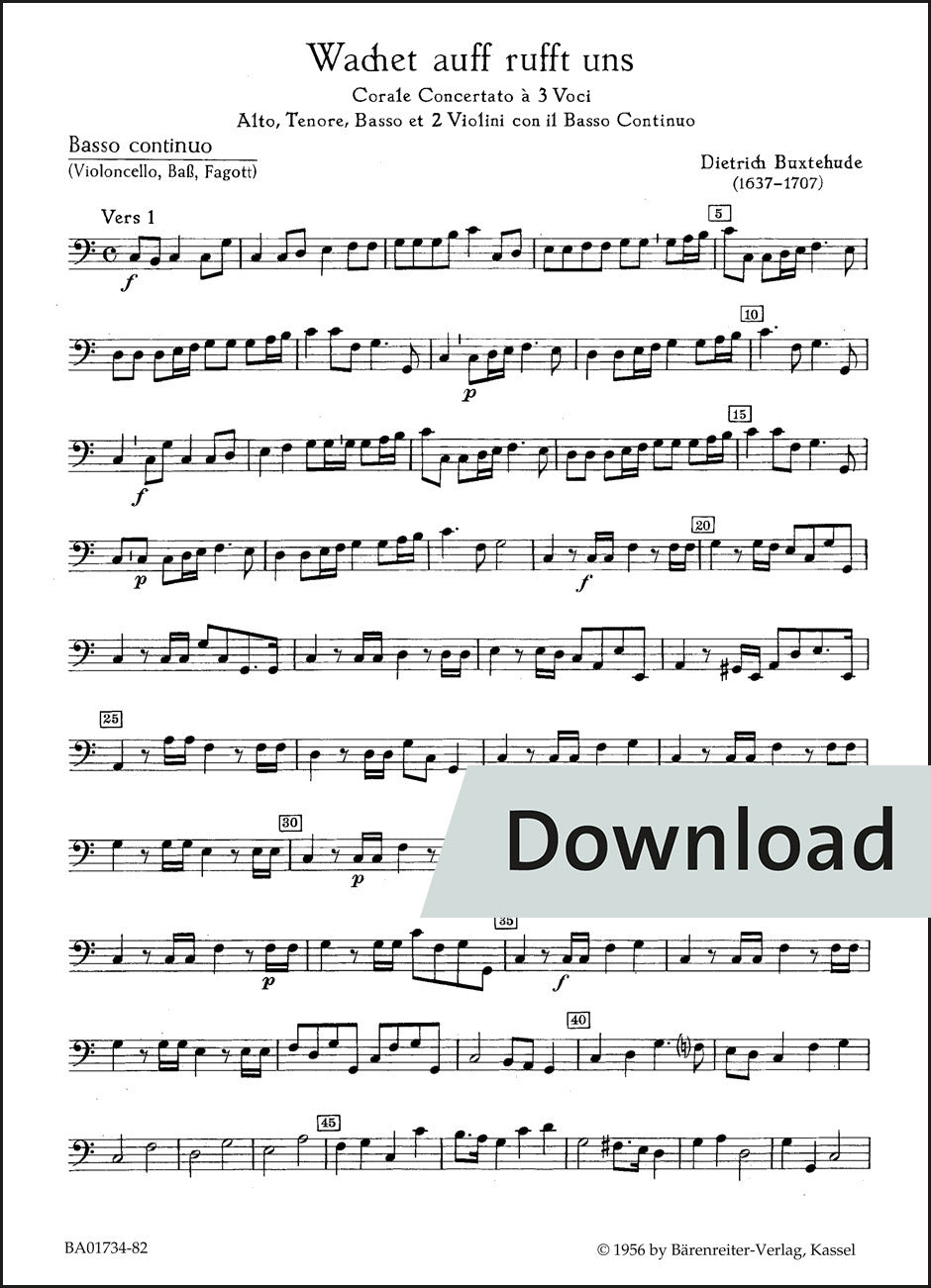 ブクステフーデ：目覚めよ、と呼ぶ声あり BuxWV101 – チェロ・コントラバス パート譜【デジタル版】