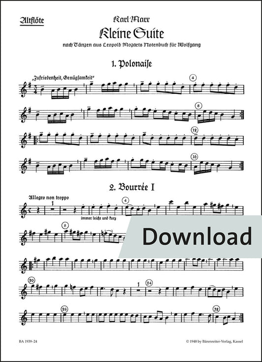 マルクス：リコーダー四重奏、弦楽四重奏または他の楽器のための小組曲（リコーダーパート譜）【デジタル版】