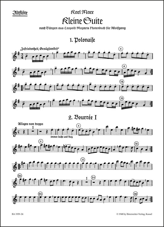 マルクス：リコーダー四重奏、弦楽四重奏または他の楽器のための小組曲（リコーダーパート譜）