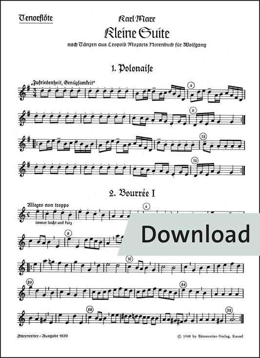 マルクス：リコーダー四重奏、弦楽四重奏または他の楽器のための小組曲（リコーダーパート譜）【デジタル版】