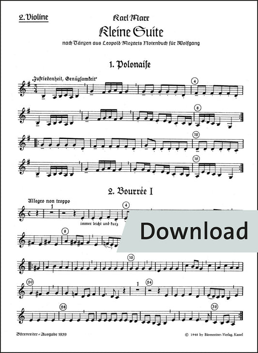マルクス：リコーダー四重奏、弦楽四重奏または他の楽器のための小組曲（第2ヴァイオリンパート譜）【デジタル版】