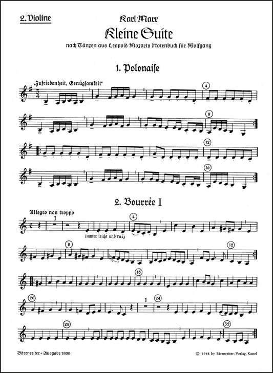 マルクス：リコーダー四重奏、弦楽四重奏または他の楽器のための小組曲（第2ヴァイオリンパート譜）