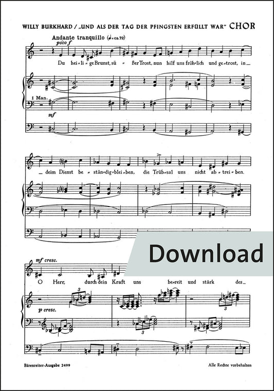 ヴィリー・ブルクハルト：五旬節の日が満ちた時(低声、オルガン、合唱ad lib.のための) op.84(1950) – 合唱パート譜【デジタル版】