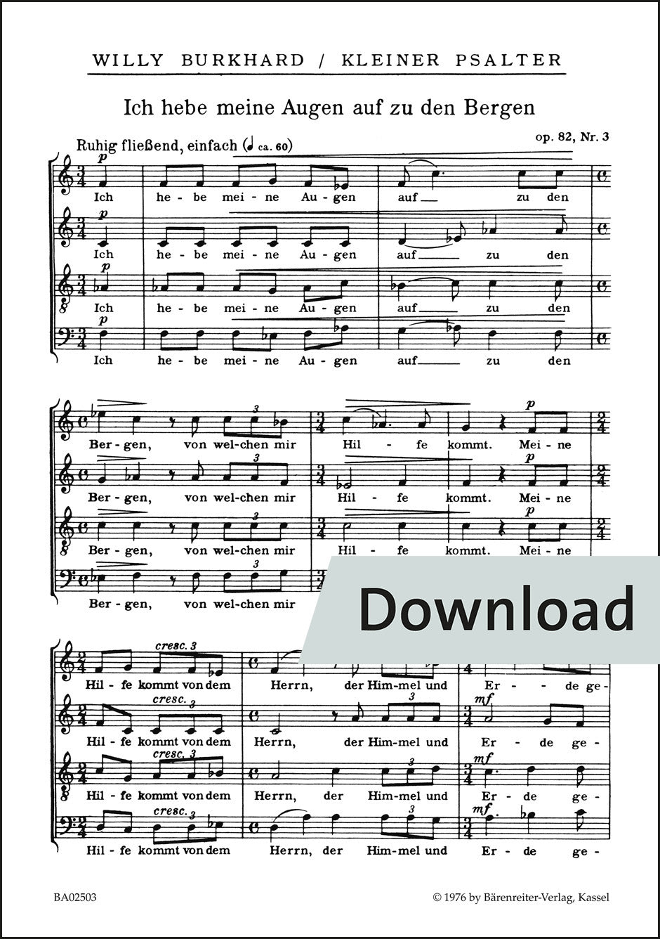 合唱／ブルクハルト：我は目を上げん op. 82（10冊セット）【デジタル版】