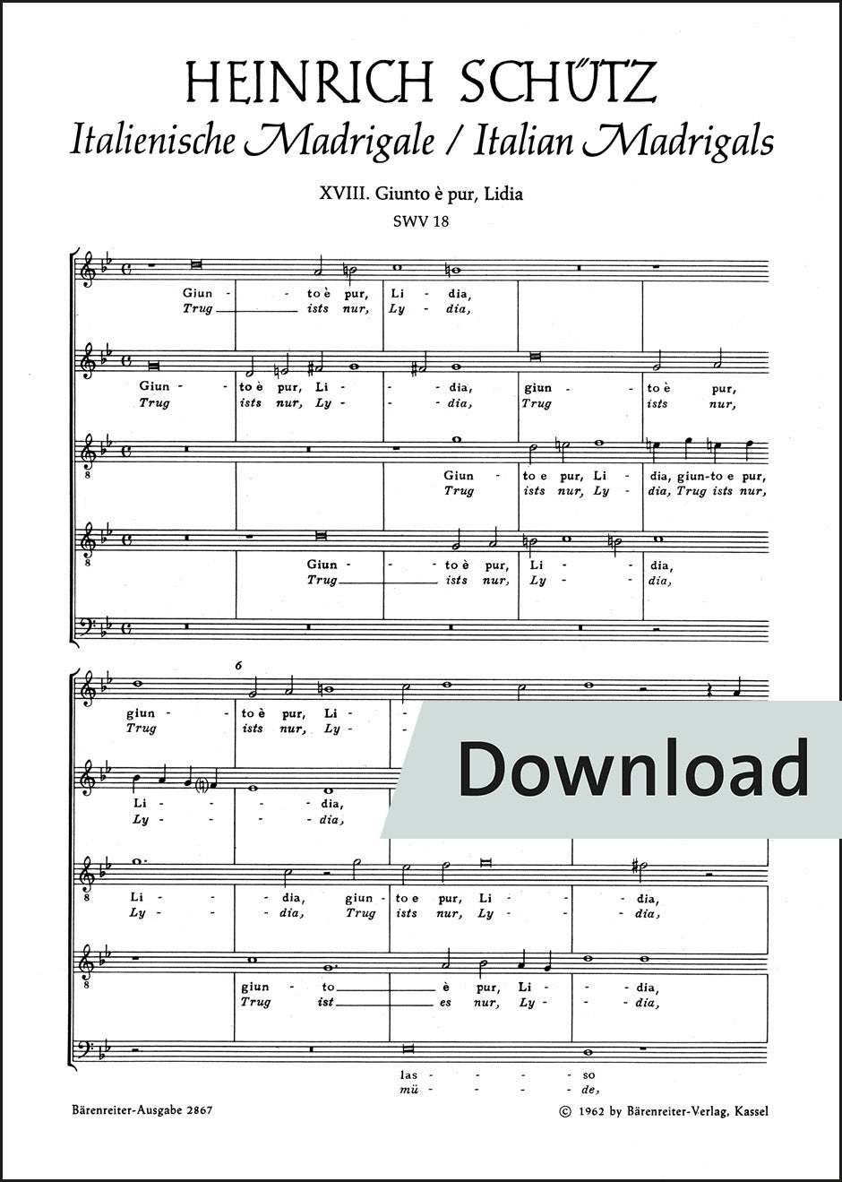 シュッツ：ついに至れり、リディアよ SWV18【デジタル版】
