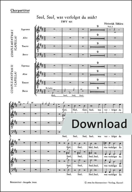 合唱／シュッツ：サウロ、サウロ、なぜわたしを迫害するのか op. 18 SWV 415（10冊セット）【デジタル版】