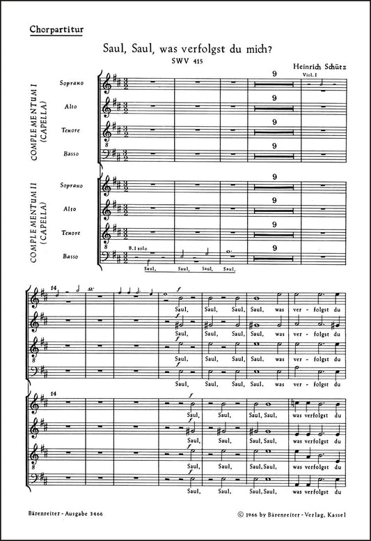 合唱／シュッツ：サウロ、サウロ、なぜわたしを迫害するのか op. 18 SWV 415（10冊セット）
