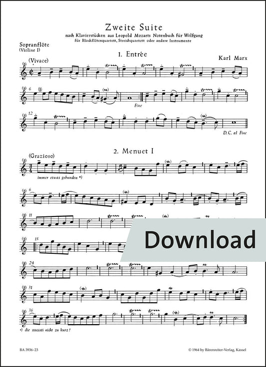 マルクス：第2組曲(リコーダー四重奏、弦楽四重奏、または他の楽器のための) – ソプラノ・リコーダー/第1ヴァイオリン パート譜【デジタル版】