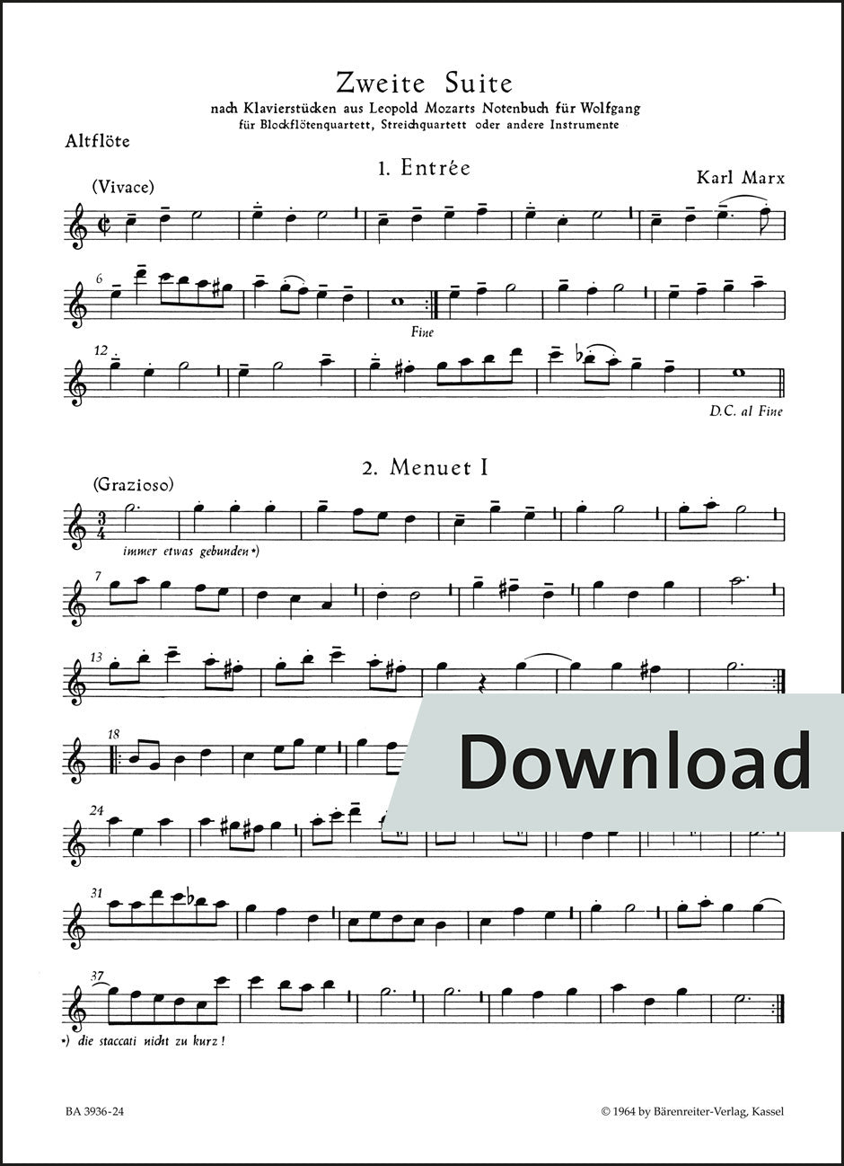 マルクス：第2組曲(リコーダー四重奏、弦楽四重奏、または他の楽器のための) – アルト・リコーダー パート譜【デジタル版】