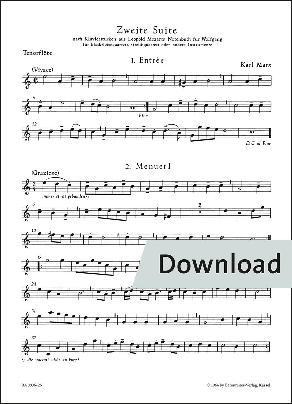 マルクス：第2組曲(リコーダー四重奏、弦楽四重奏、または他の楽器のための) – テノール・リコーダー パート譜【デジタル版】
