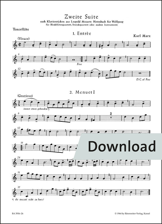 マルクス：第2組曲(リコーダー四重奏、弦楽四重奏、または他の楽器のための) – テノール・リコーダー パート譜【デジタル版】
