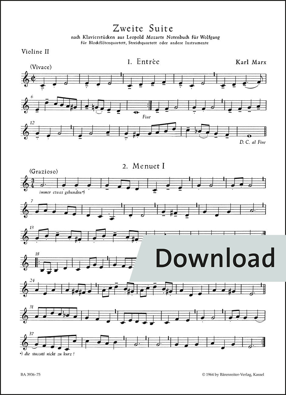 マルクス：第2組曲(リコーダー四重奏、弦楽四重奏、または他の楽器のための) – 第2ヴァイオリン パート譜【デジタル版】