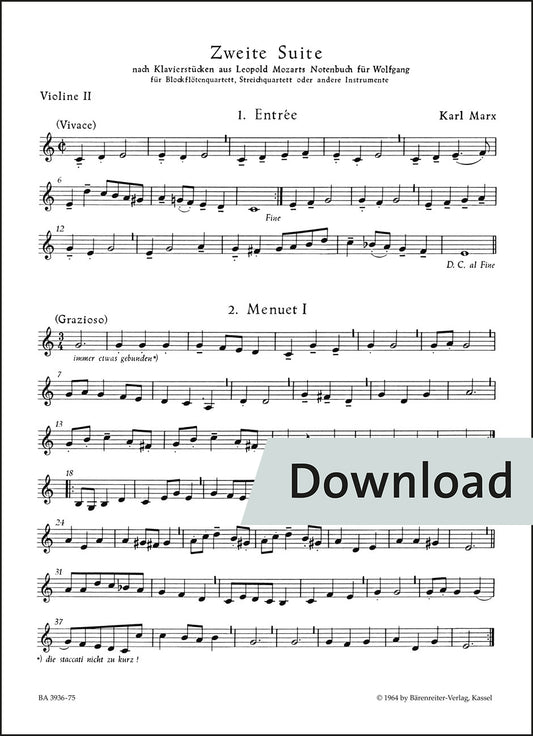 マルクス：第2組曲(リコーダー四重奏、弦楽四重奏、または他の楽器のための) – 第2ヴァイオリン パート譜【デジタル版】