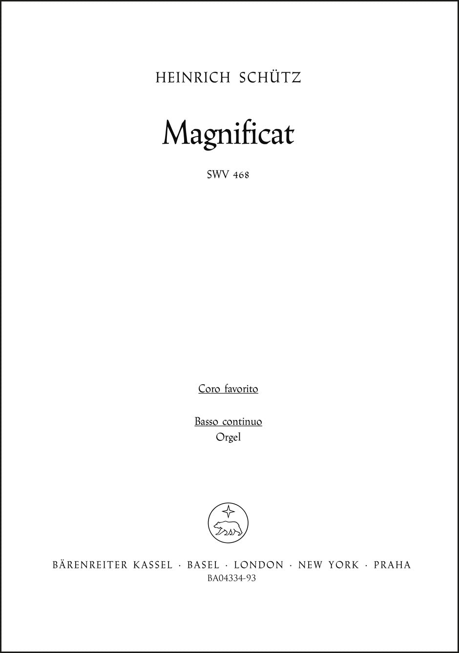 合唱／シュッツ：マニフィカト SWV 468（10冊セット）