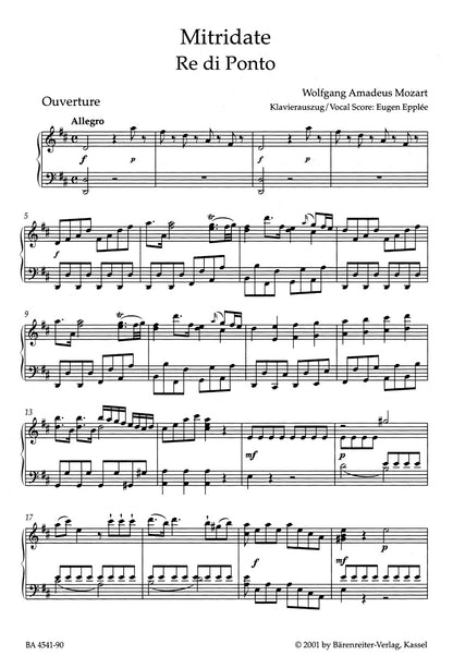 オペラ／モーツァルト：歌劇《ポントの王ミトリダーテ》K. 87 (74a)