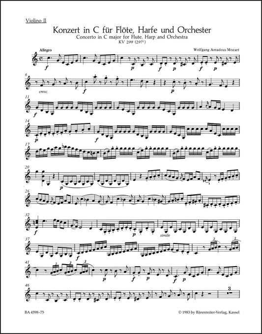 モーツァルト：フルート、ハープと管弦楽のための協奏曲 ハ長調 K. 299 (297c)（ヴァイオリンパート譜）（4冊セット）