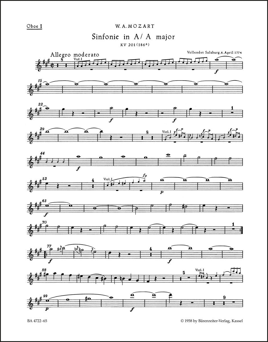 モーツァルト：交響曲第29番 イ長調 K. 201(186a)