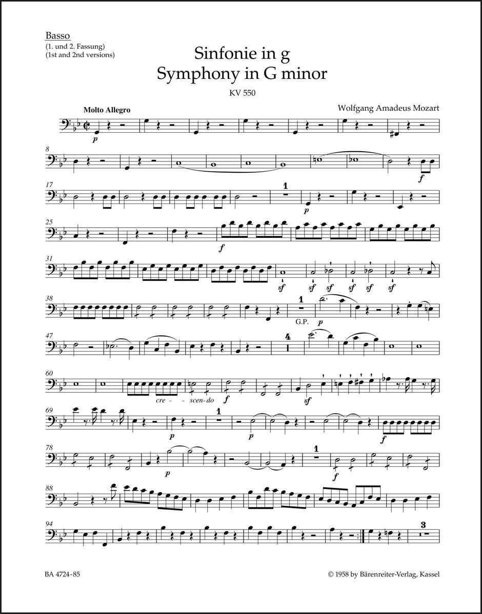 モーツァルト：交響曲第40番 ト短調 K. 550（コントラバスパート譜）（2冊セット）