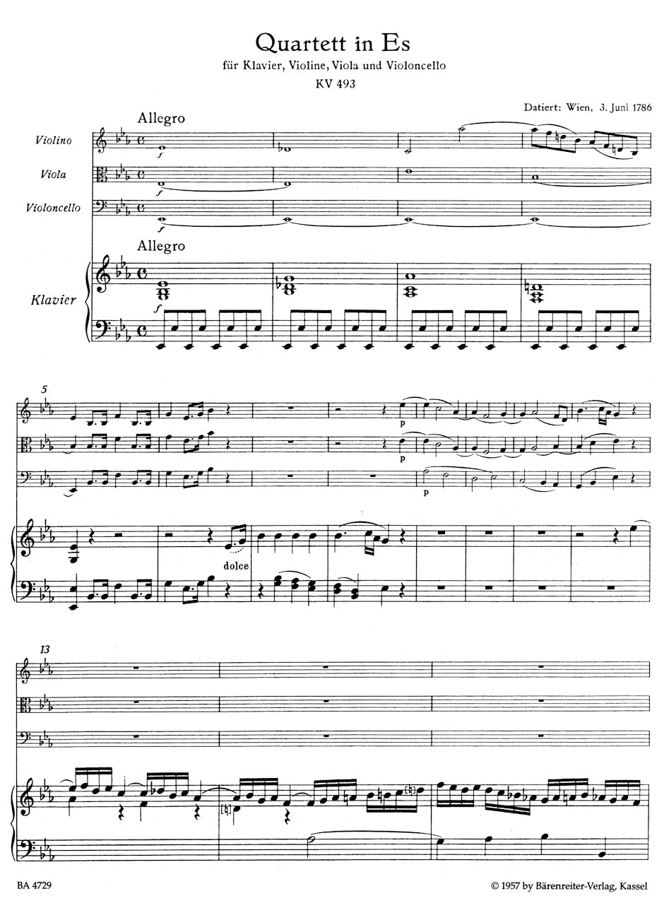 アンサンブル五重奏／モーツァルト：ピアノ四重奏曲 変ホ長調 K. 493