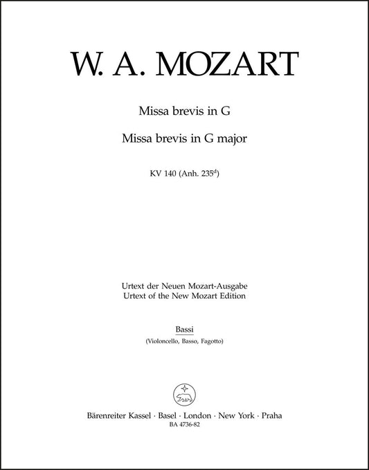 モーツァルト：ミサ・ブレヴィス ト長調 K. 140 (235d)（チェロパート譜）