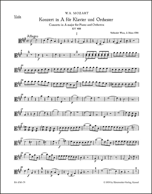 モーツァルト：ピアノ協奏曲第23番 イ長調 K. 488（ヴィオラパート譜）（2冊セット）