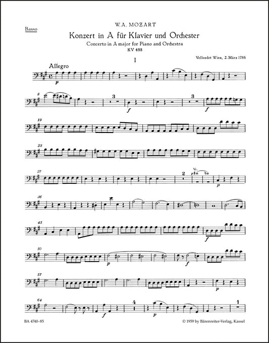 モーツァルト：ピアノ協奏曲第23番 イ長調 K. 488（コントラバスパート譜）