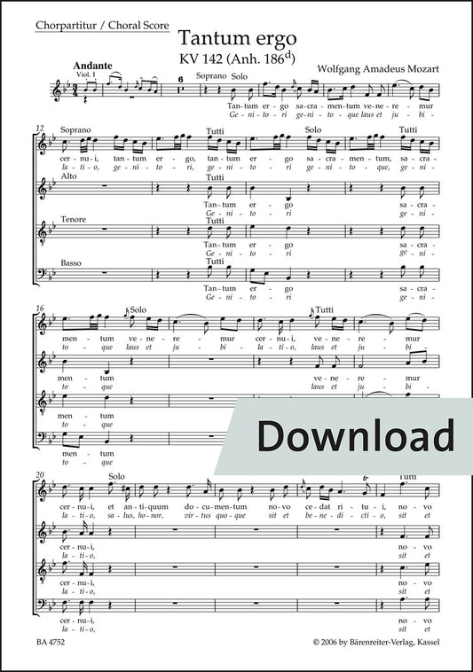 合唱／モーツァルト：タントゥム・エルゴ K. 142 (Anh. 186d)（10冊セット）【デジタル版】