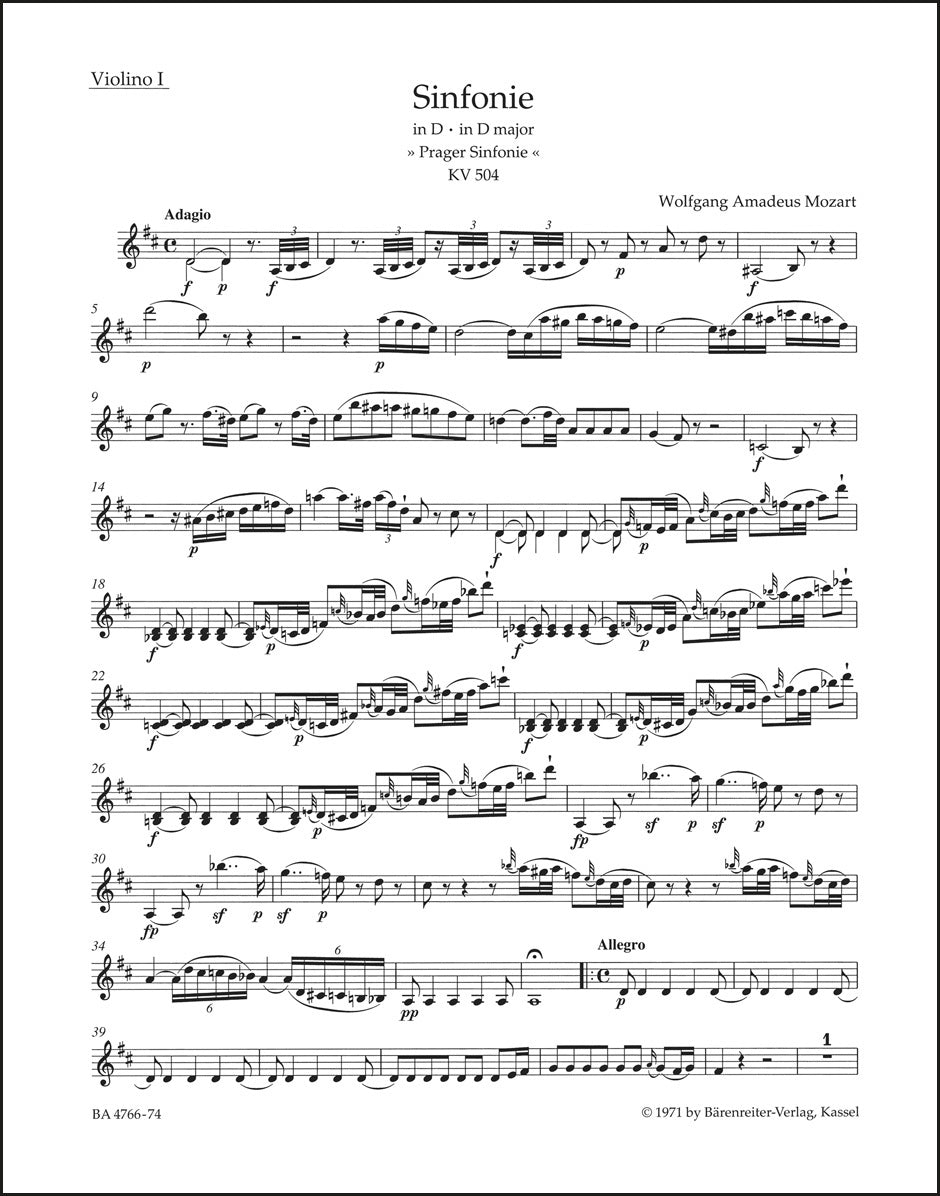 モーツァルト：交響曲第38番 ニ長調 K. 504「プラハ」（ヴァイオリンパート譜）（4冊セット）