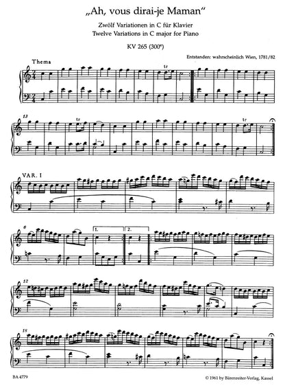 ピアノ／モーツァルト：ああ、お母さん聞いて K. 265 (300e)