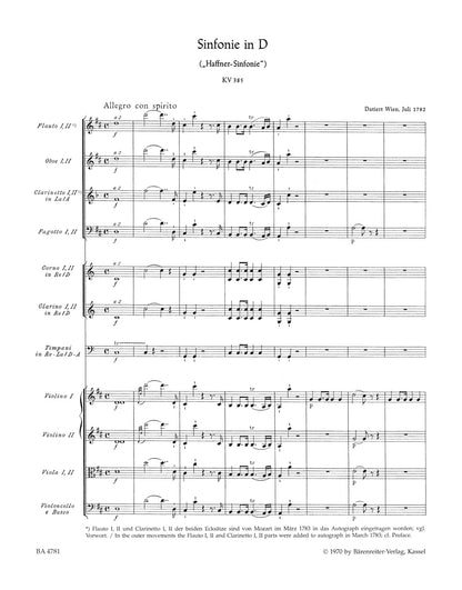 スコア／モーツァルト：交響曲 第35番 ニ長調 K. 385「ハフナー」