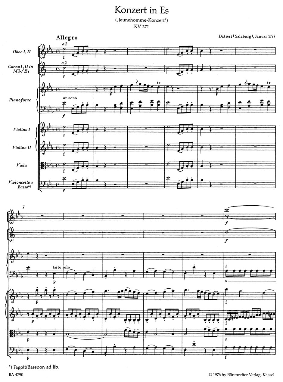ピアノ／モーツァルト：ピアノ協奏曲第9番 変ホ長調 K. 271「ジュノム」