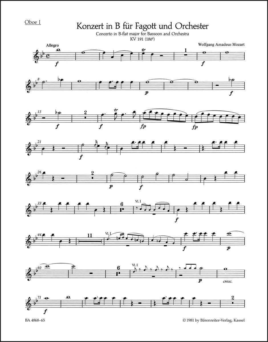 モーツァルト：ファゴット協奏曲 変ロ長調 K. 191(186e)