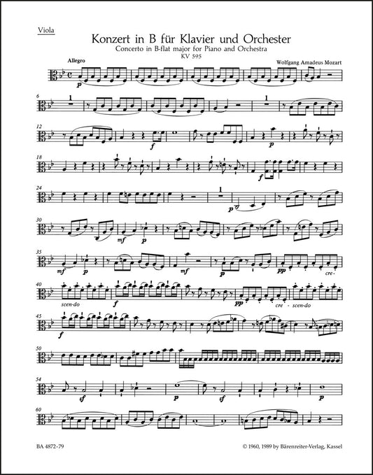 モーツァルト：ピアノ協奏曲第27番 変ロ長調 K. 595（ヴィオラ・パート譜）（ヴィオラパート譜）（2冊セット）