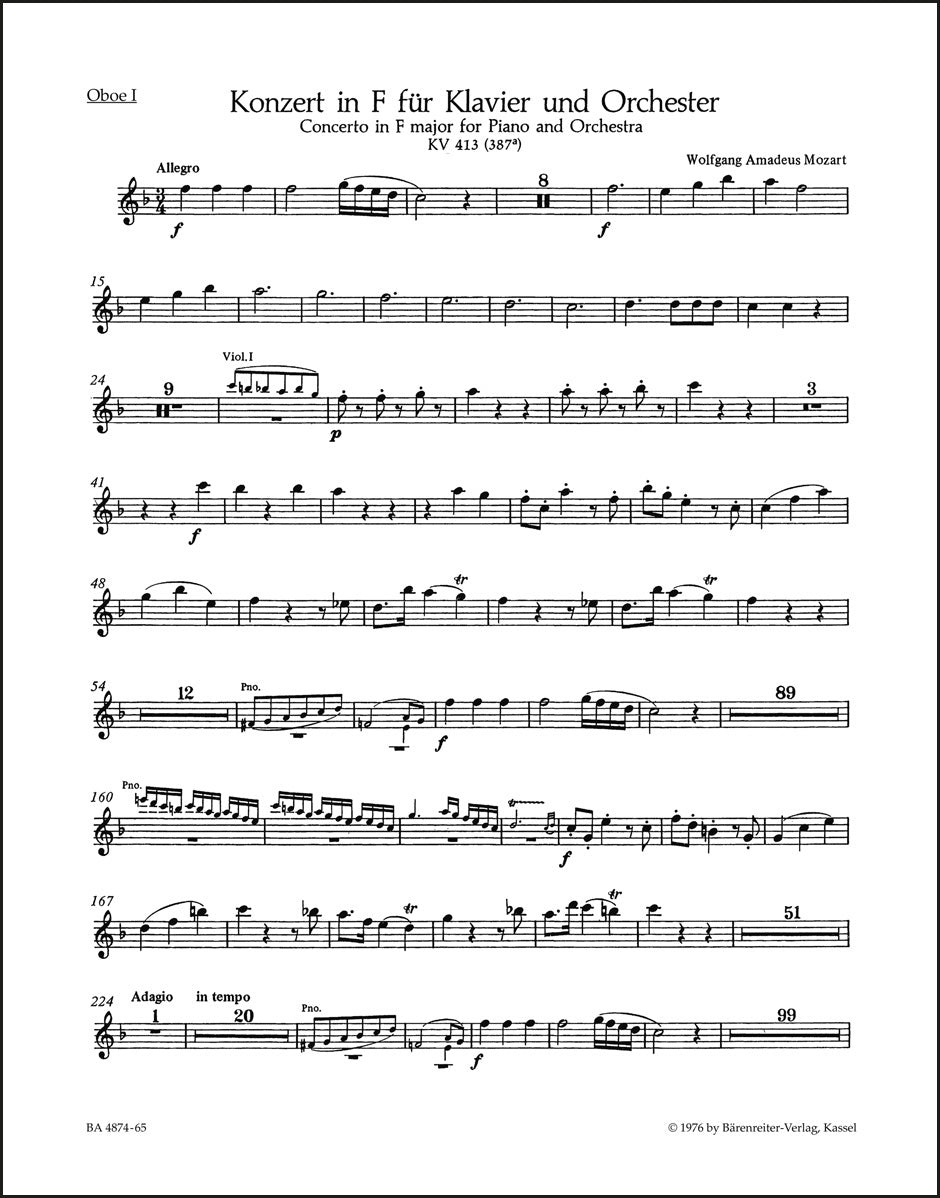 モーツァルト：ピアノ協奏曲第11番 イ長調 K. 413(387a)
