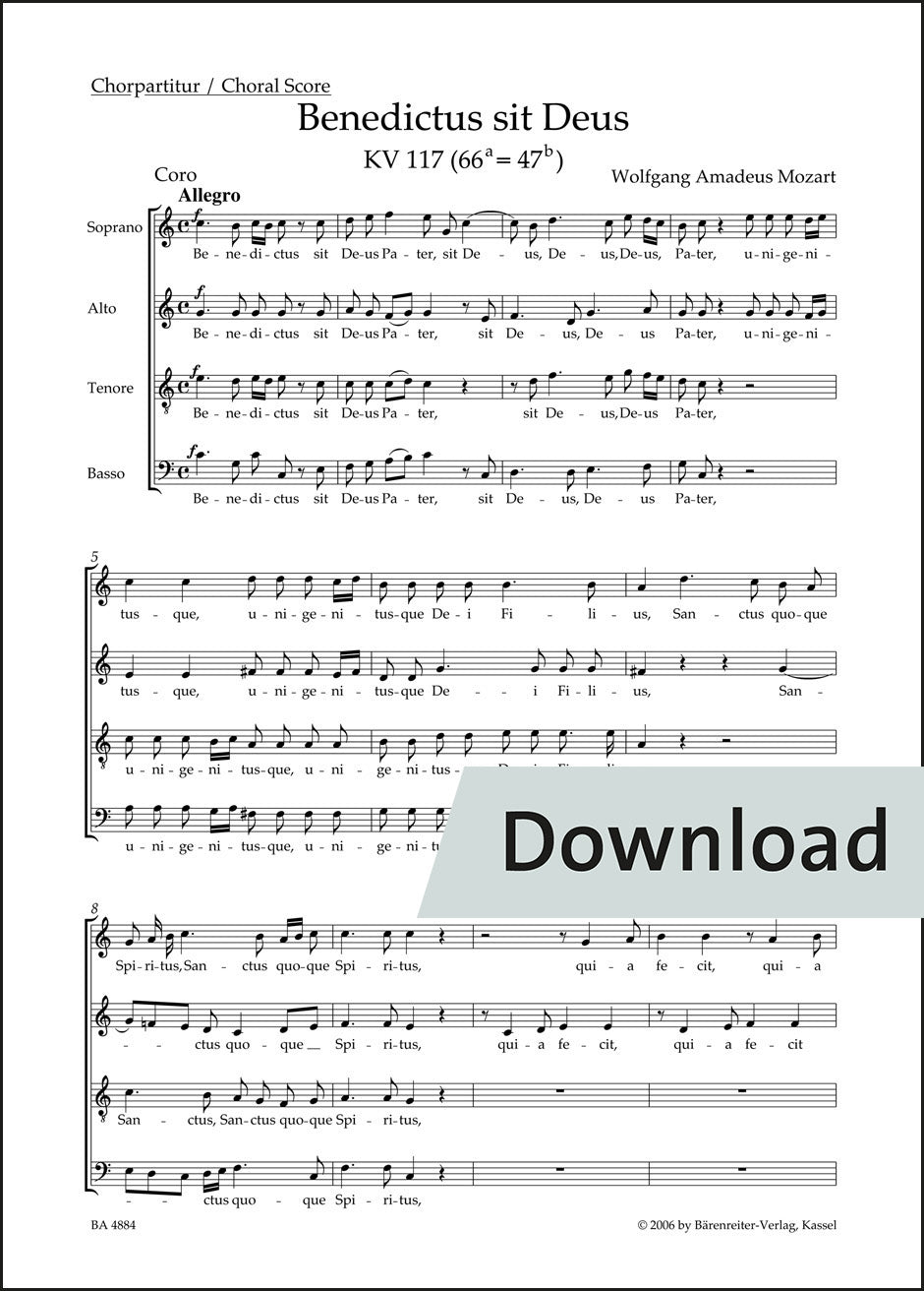 合唱／モーツァルト：ベネディクトゥス・シト・デウス K. 117 (66a=47b)（10冊セット）【デジタル版】