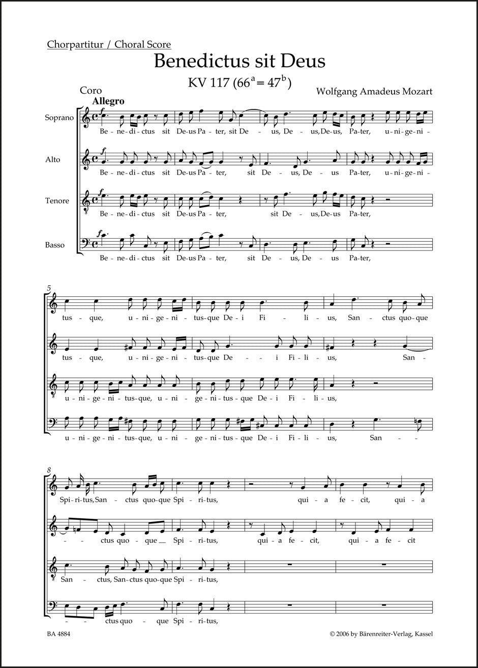 合唱／モーツァルト：ベネディクトゥス・シト・デウス K. 117 (66a=47b)（10冊セット）