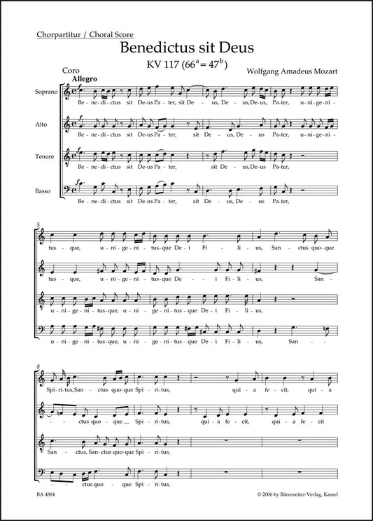 合唱／モーツァルト：ベネディクトゥス・シト・デウス K. 117 (66a=47b)（10冊セット）