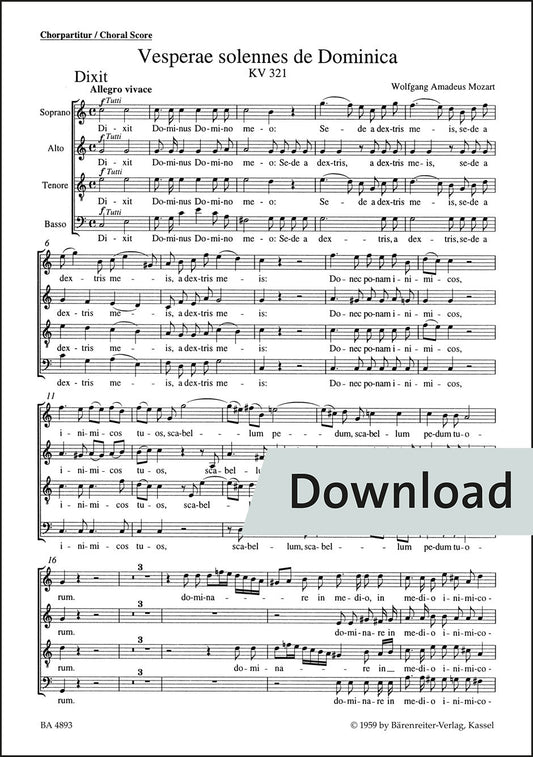 合唱／モーツァルト：ドミニカのための荘厳な晩課 K. 321（10冊セット）【デジタル版】