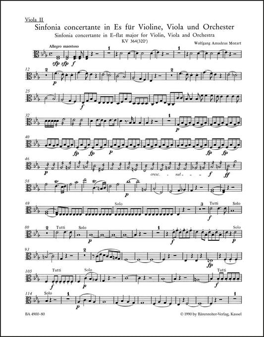 モーツァルト：協奏交響曲 変ホ長調 K. 364 (320d) ヴァイオリン、ヴィオラと管弦楽のための（ヴィオラパート譜）