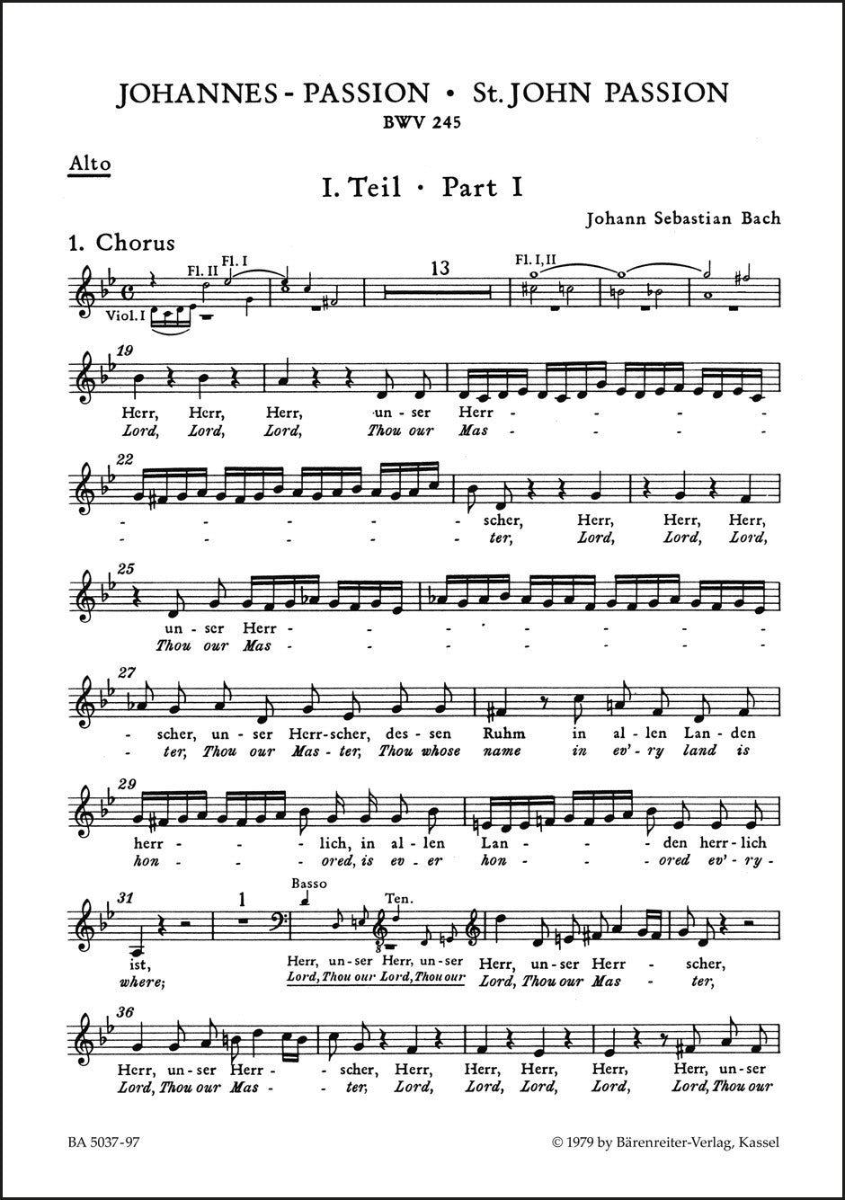 バッハ：ヨハネ受難曲 BWV 245（アルト・パート譜）（アルトパート譜）（10冊セット）